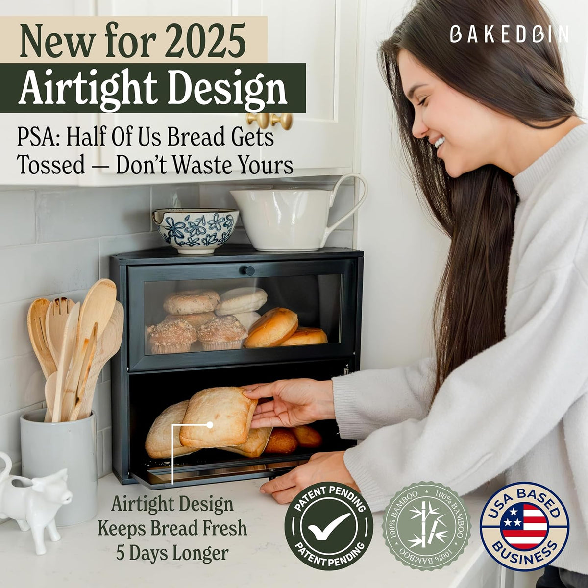 BakedBin corner bread box - Black