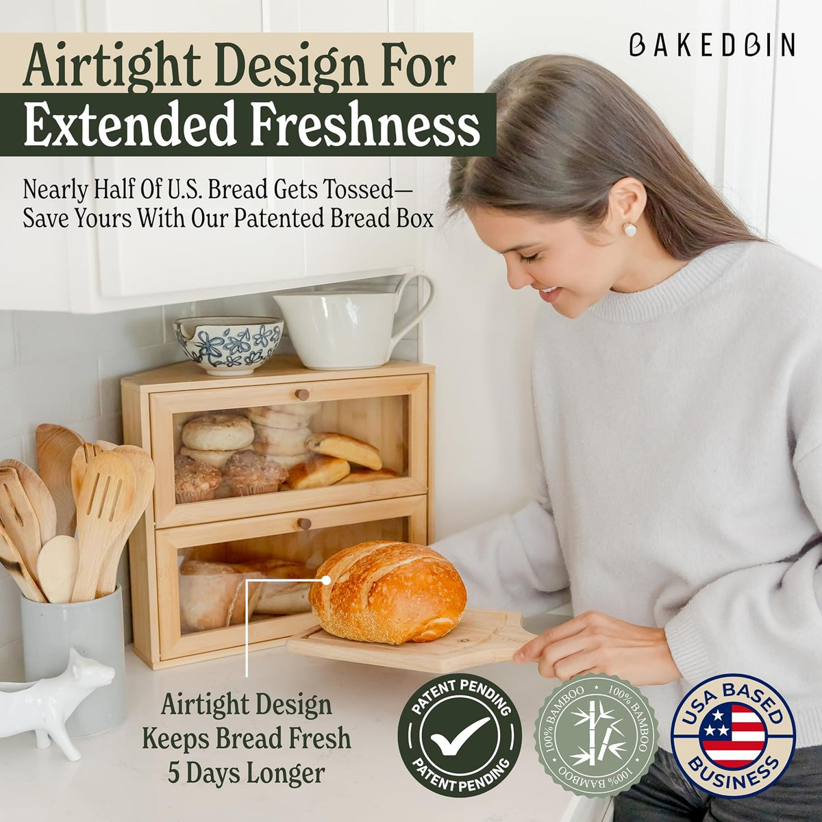 BakedBin corner bread box - Bamboo