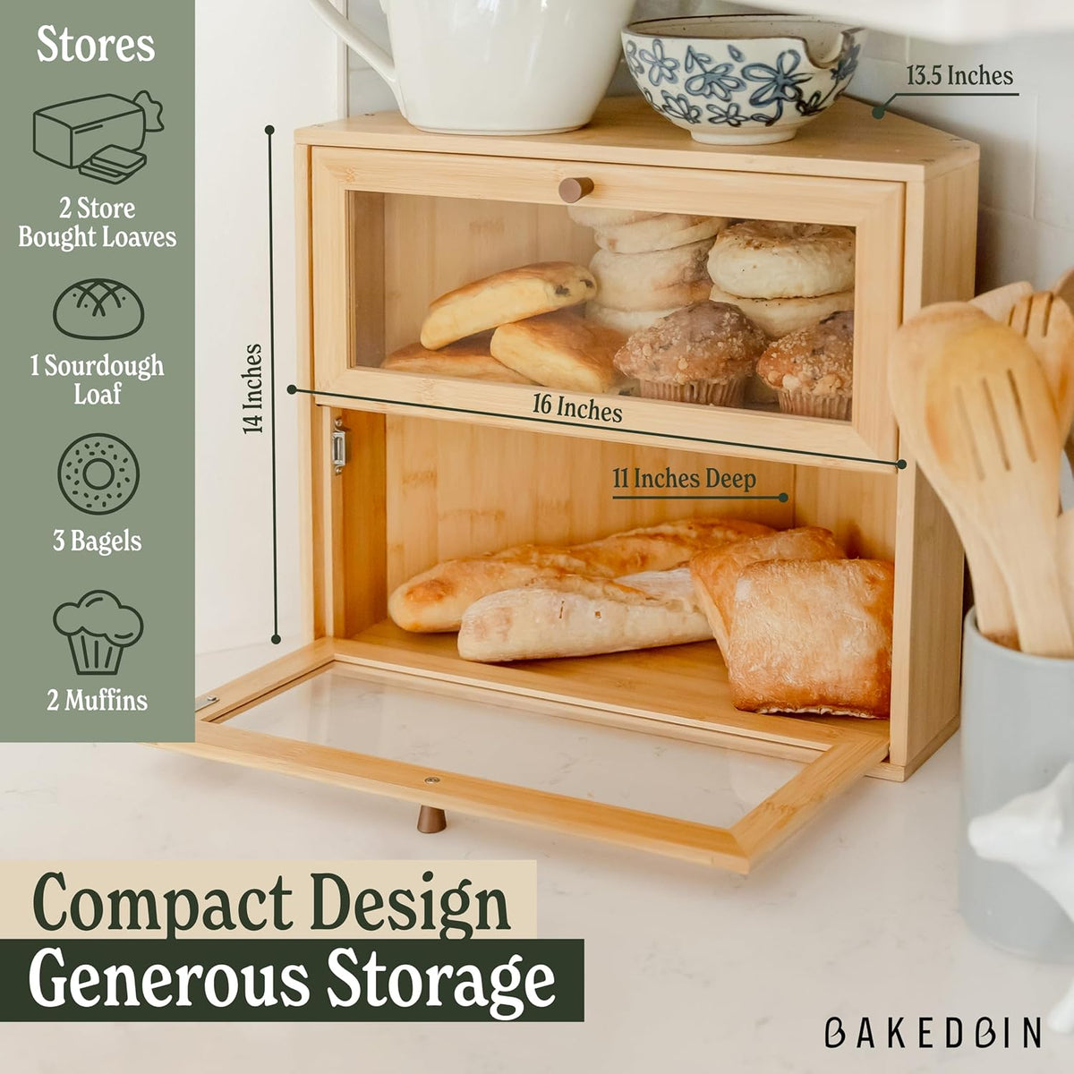 BakedBin corner bread box - Bamboo