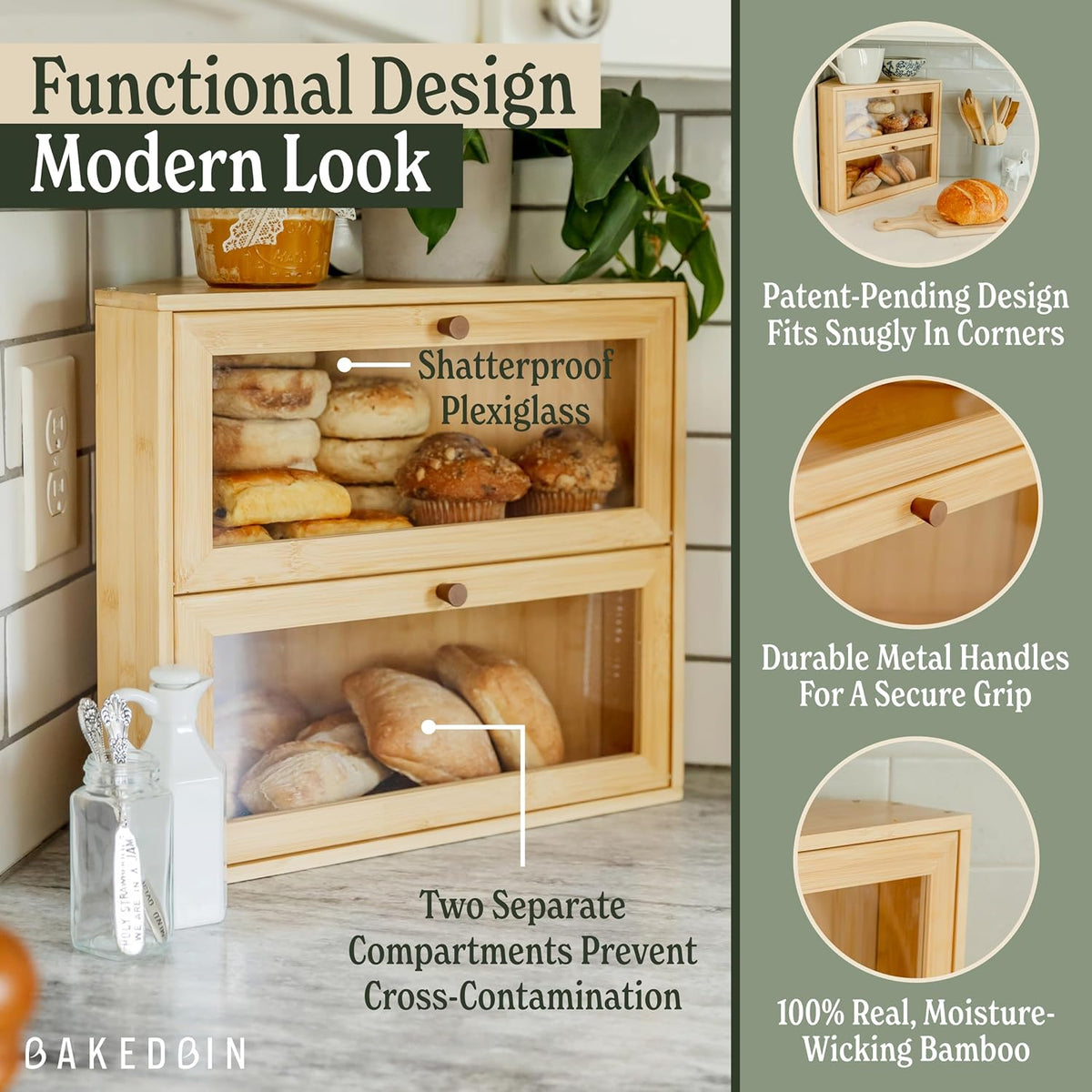 BakedBin corner bread box - Bamboo