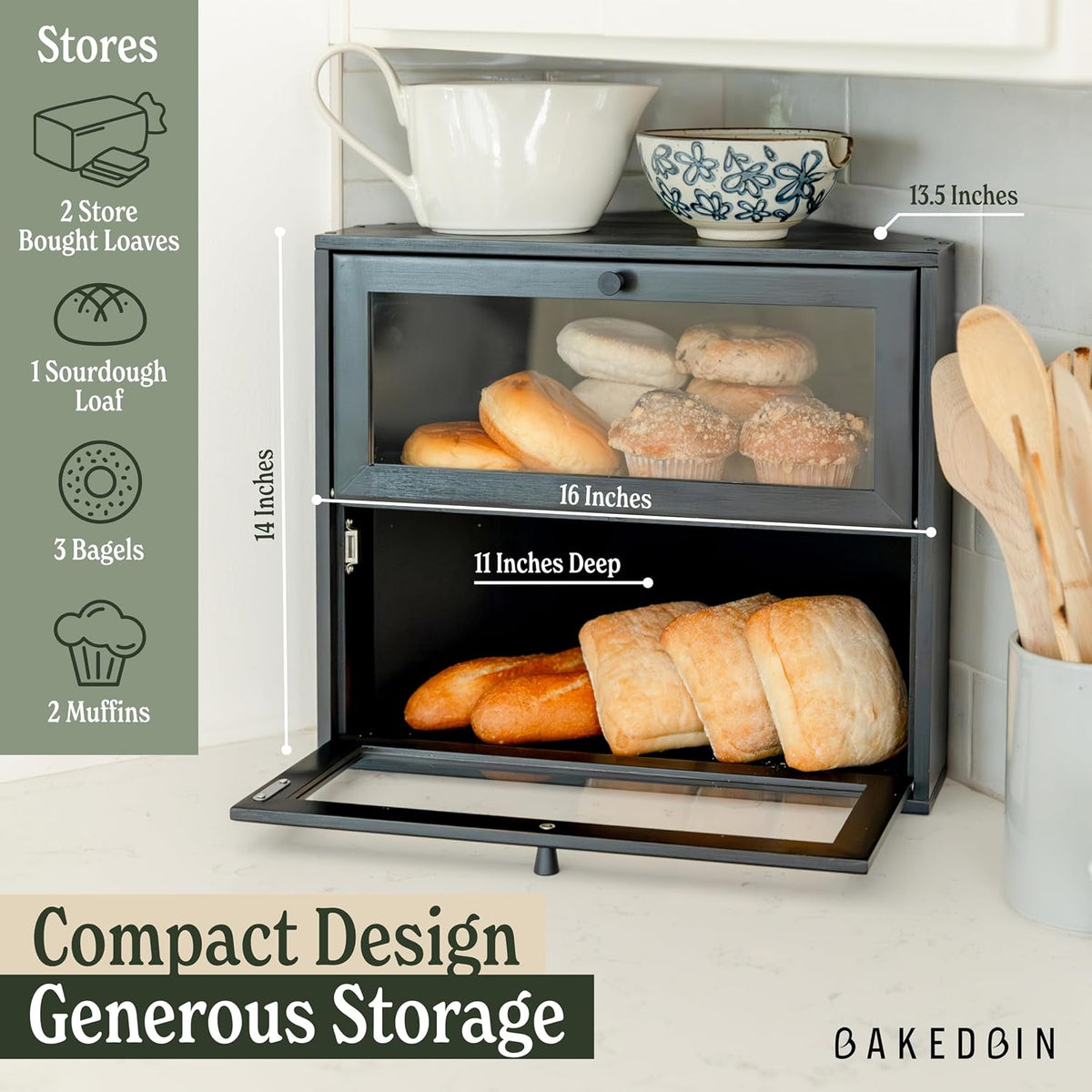 BakedBin corner bread box - Black
